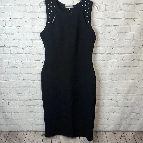 Almost Famous Black Bodycon Pearl Detail Dress Juniors Size XL Homecoming - Picture 2 of 5
